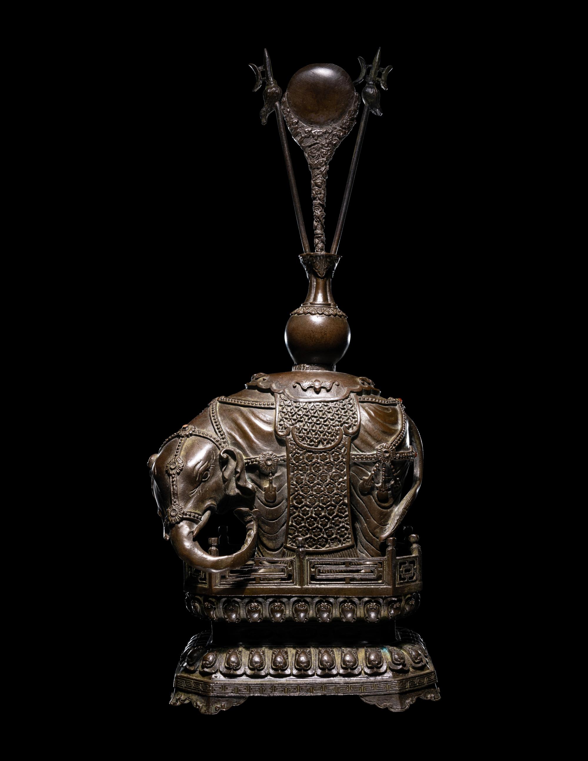 A Chinese Bronze Figure of a Caparisoned Elephant