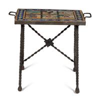 A Mizner Wrought Iron Side Table with Inset Spanish Tile Top