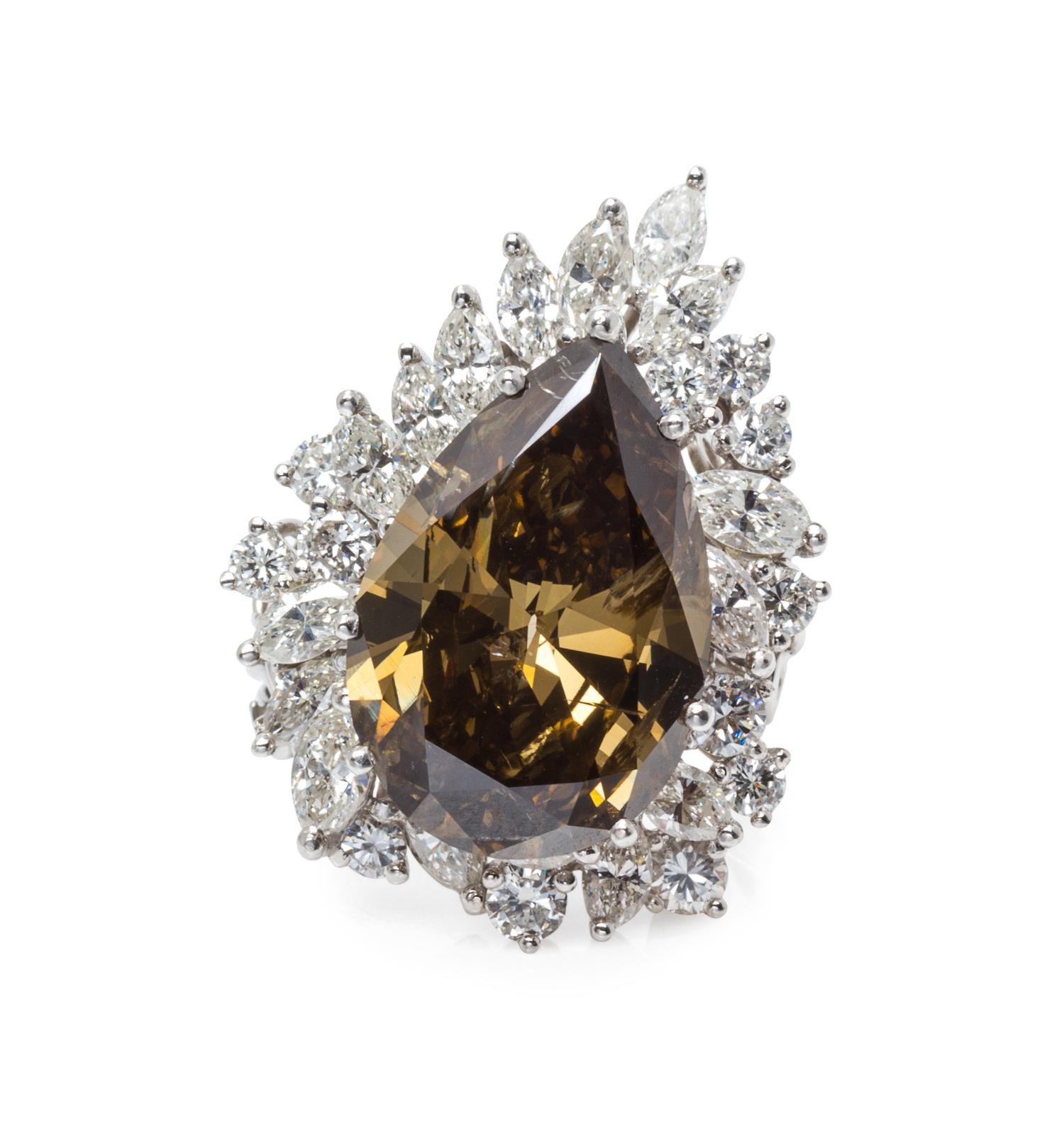 A Platinum, Fancy Colored Diamond and Diamond Ring, 10.20 dwts.