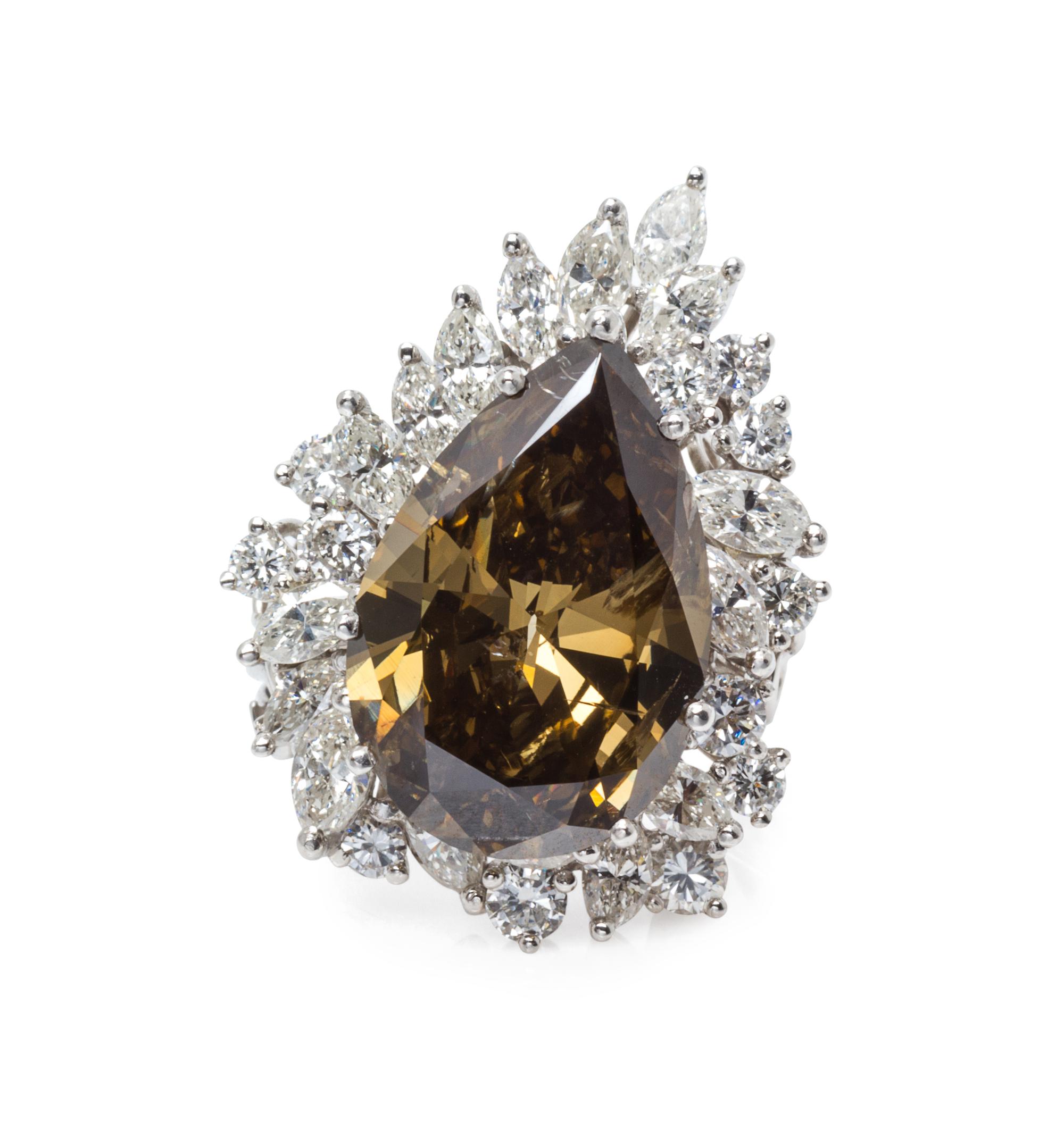 A Platinum, Fancy Colored Diamond and Diamond Ring, 10.20 dwts.
