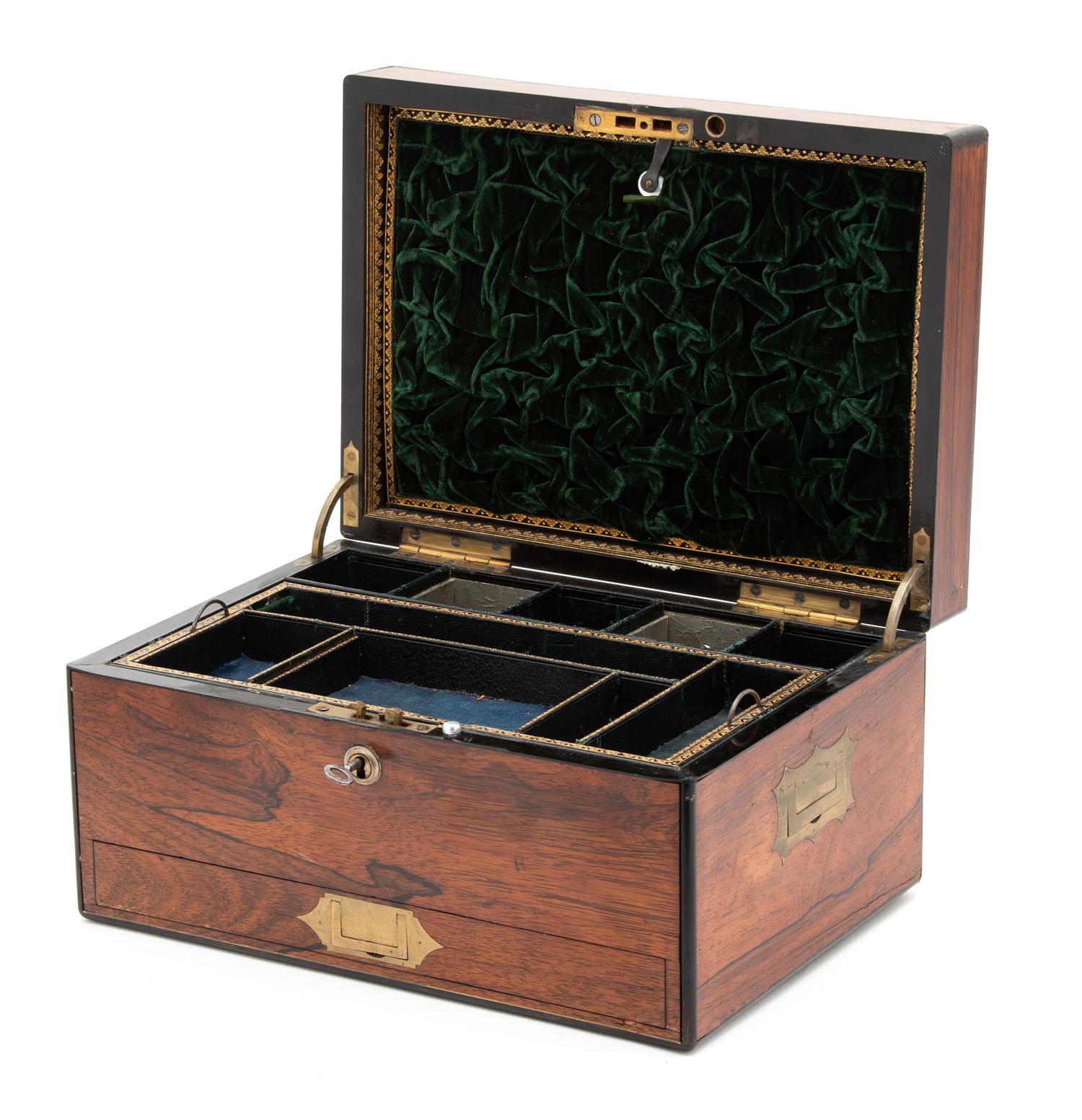 An English Brass-Mounted Rosewood Jewelry Casket