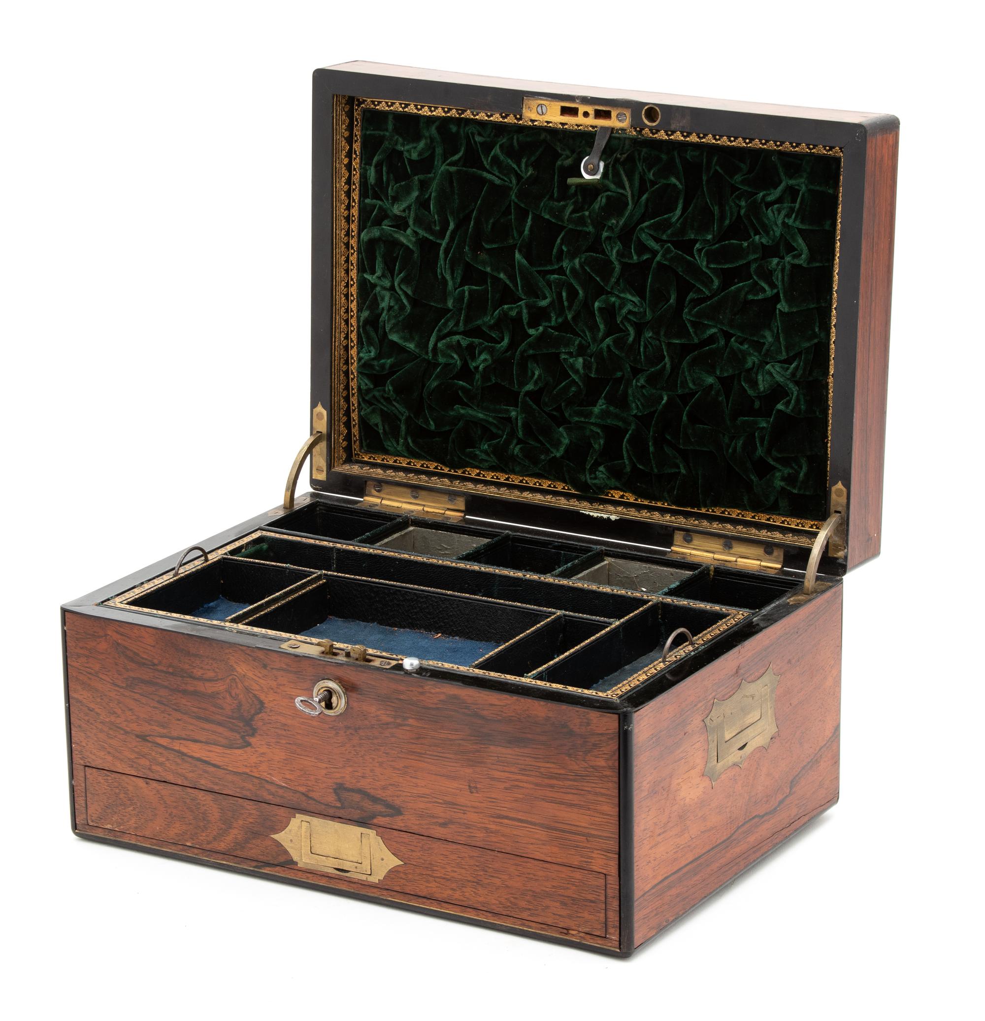 An English Brass-Mounted Rosewood Jewelry Casket