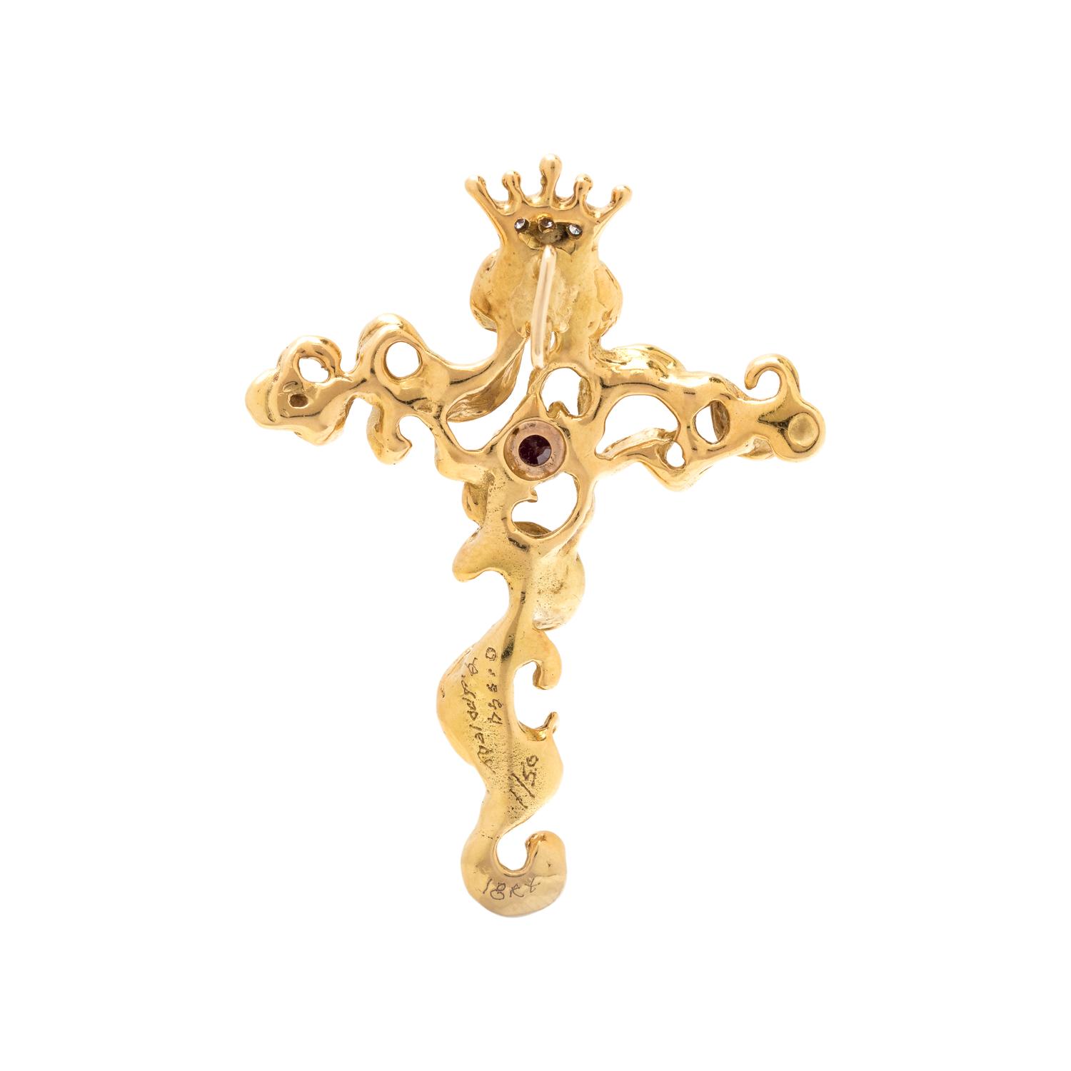 GREGORY APPLEBY, YELLOW GOLD, RUBY AND DIAMOND CROSS PENDANT