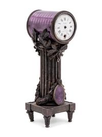A Cartier Louis XVI Style Silver-Gilt and Guilloché Enamel Desk Clock and Barometer