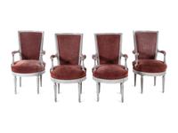 A Set of Four Louis XVI Style Gray-Painted Armchairs