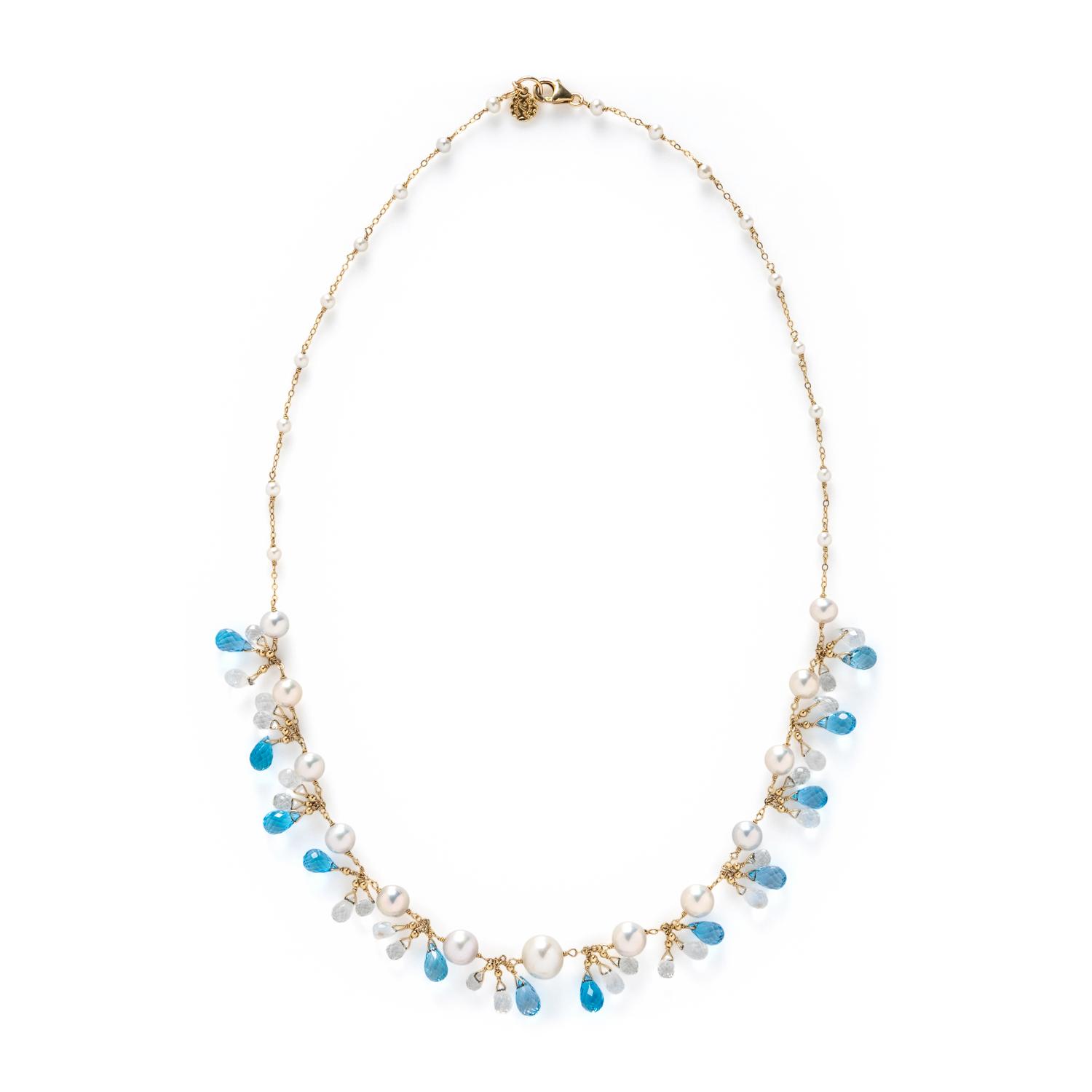 MELINDA LAWTON, CULTURED PEARL, BLUE TOPAZ, AND ROCK CRYSTAL QUARTZ NECKLACE