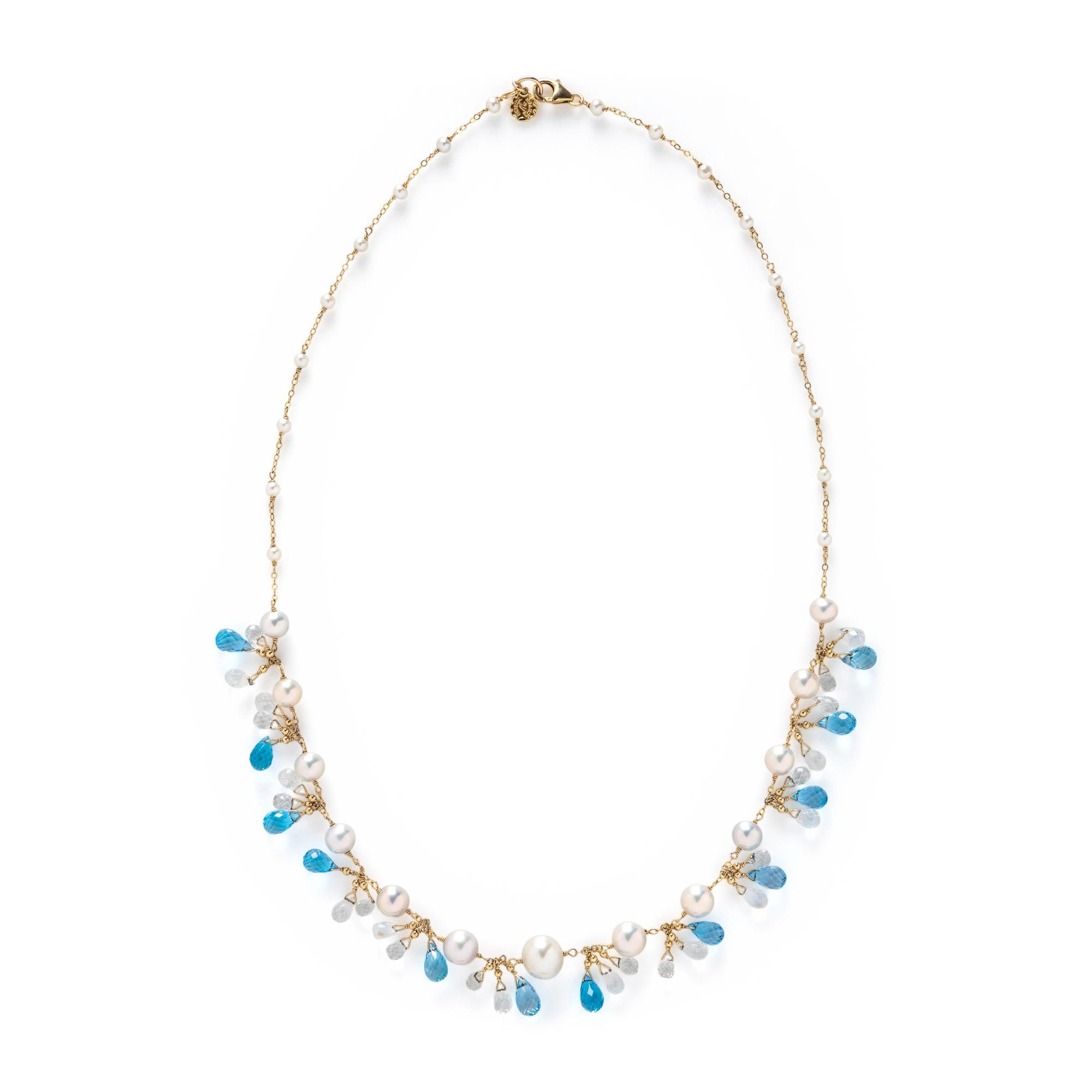 MELINDA LAWTON, CULTURED PEARL, BLUE TOPAZ, AND ROCK CRYSTAL QUARTZ NECKLACE
