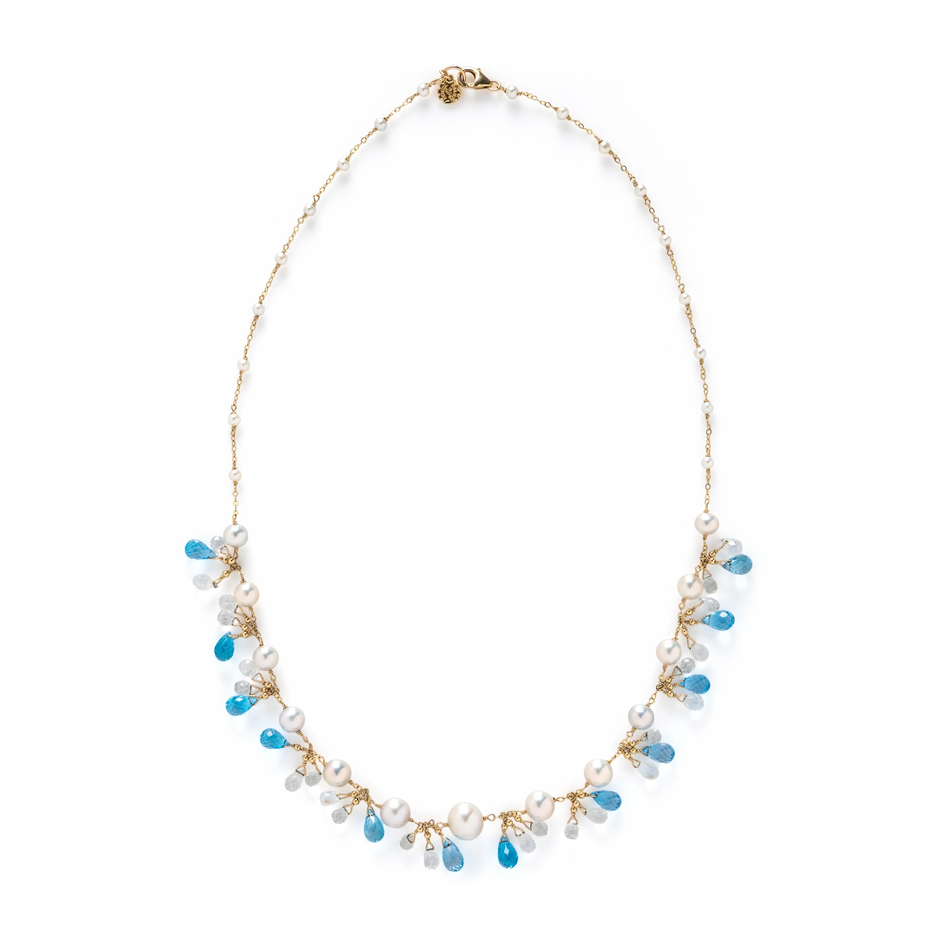 MELINDA LAWTON, CULTURED PEARL, BLUE TOPAZ, AND ROCK CRYSTAL QUARTZ NECKLACE