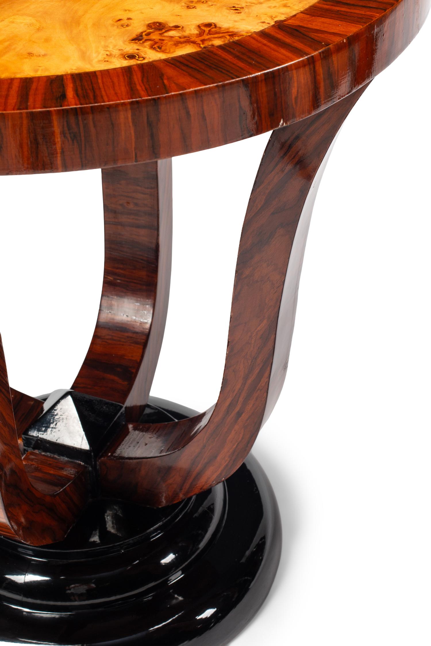 A Pair of Art Deco Style Burlwood, Rosewood and Part Ebonized Side Tables