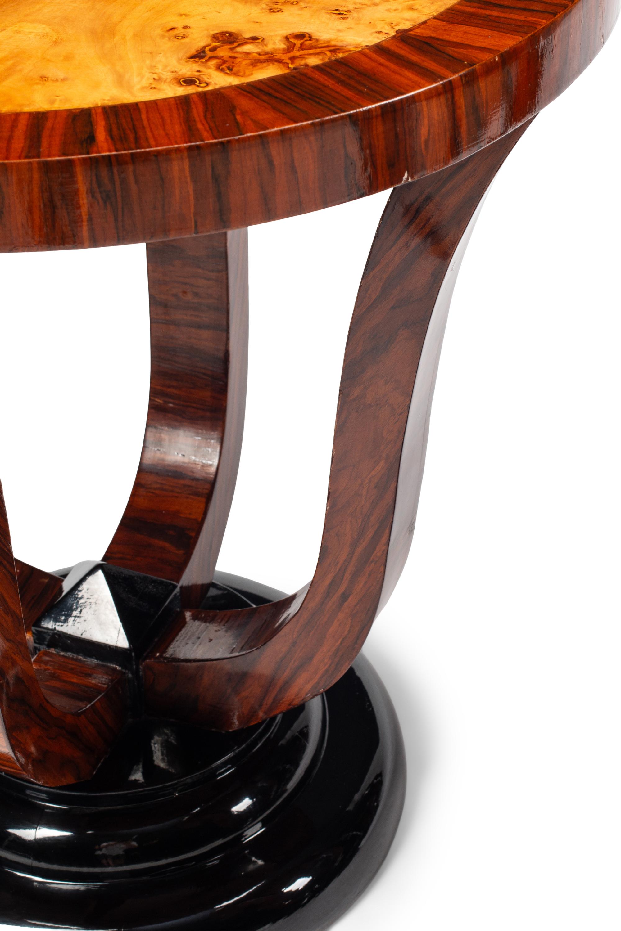 A Pair of Art Deco Style Burlwood, Rosewood and Part Ebonized Side Tables