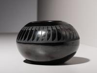 Blackware Pottery Jar, with Repeating Feathers 1943-1956