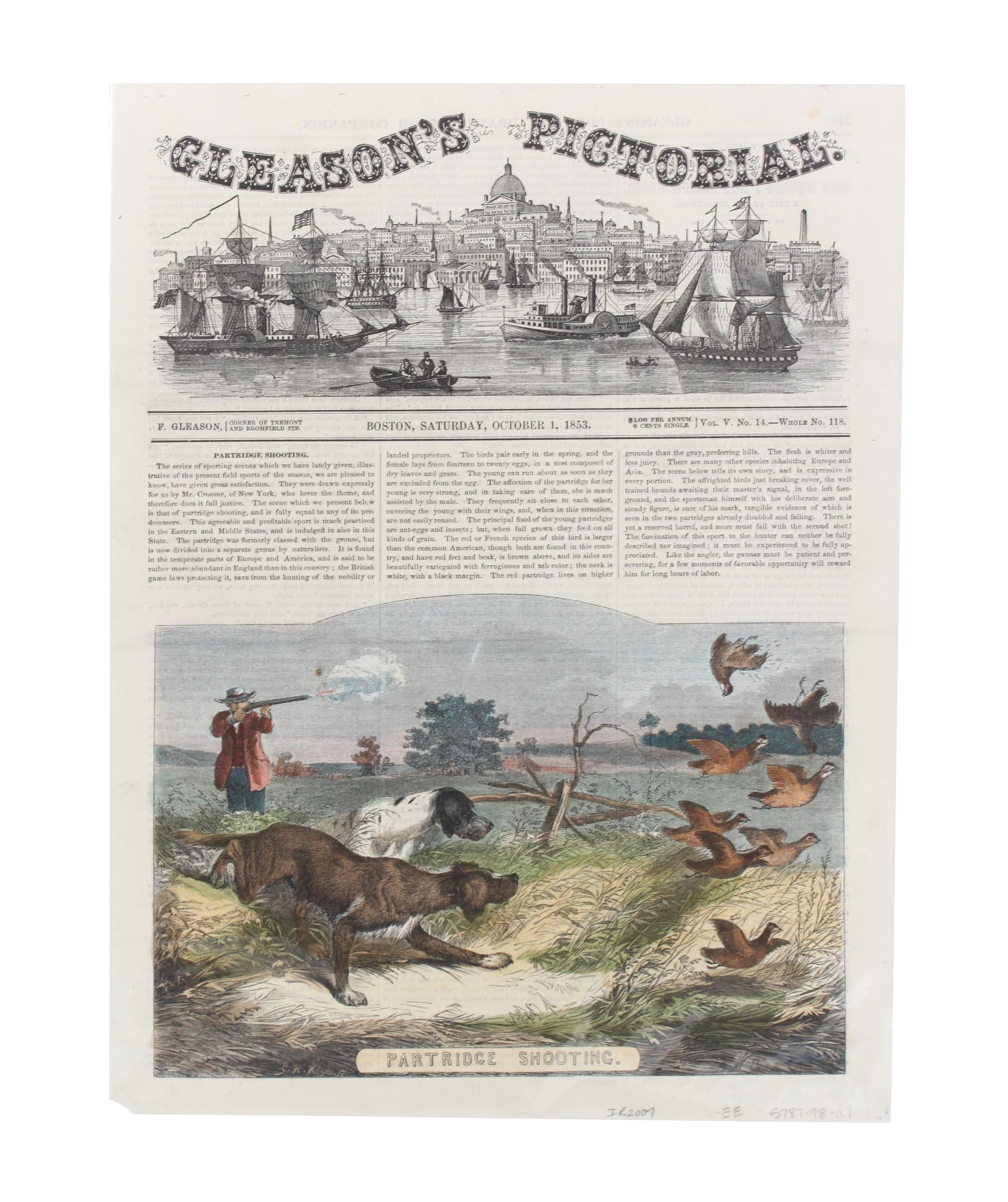 Six Hand Colored Woodblock Hunting Prints Height 14 x width 9 3/4 inches. — LATE 19TH CENTURY