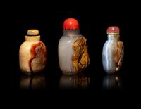 Three Large Chinese Carved Hardstone Snuff Bottles