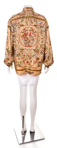 An Hermès Silk Blouse with Necktie, Size 44; Matching Necktie: 1"- 5" x 64".