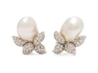 ADLER, CULTURED BAROQUE PEARL AND DIAMOND EARCLIPS
