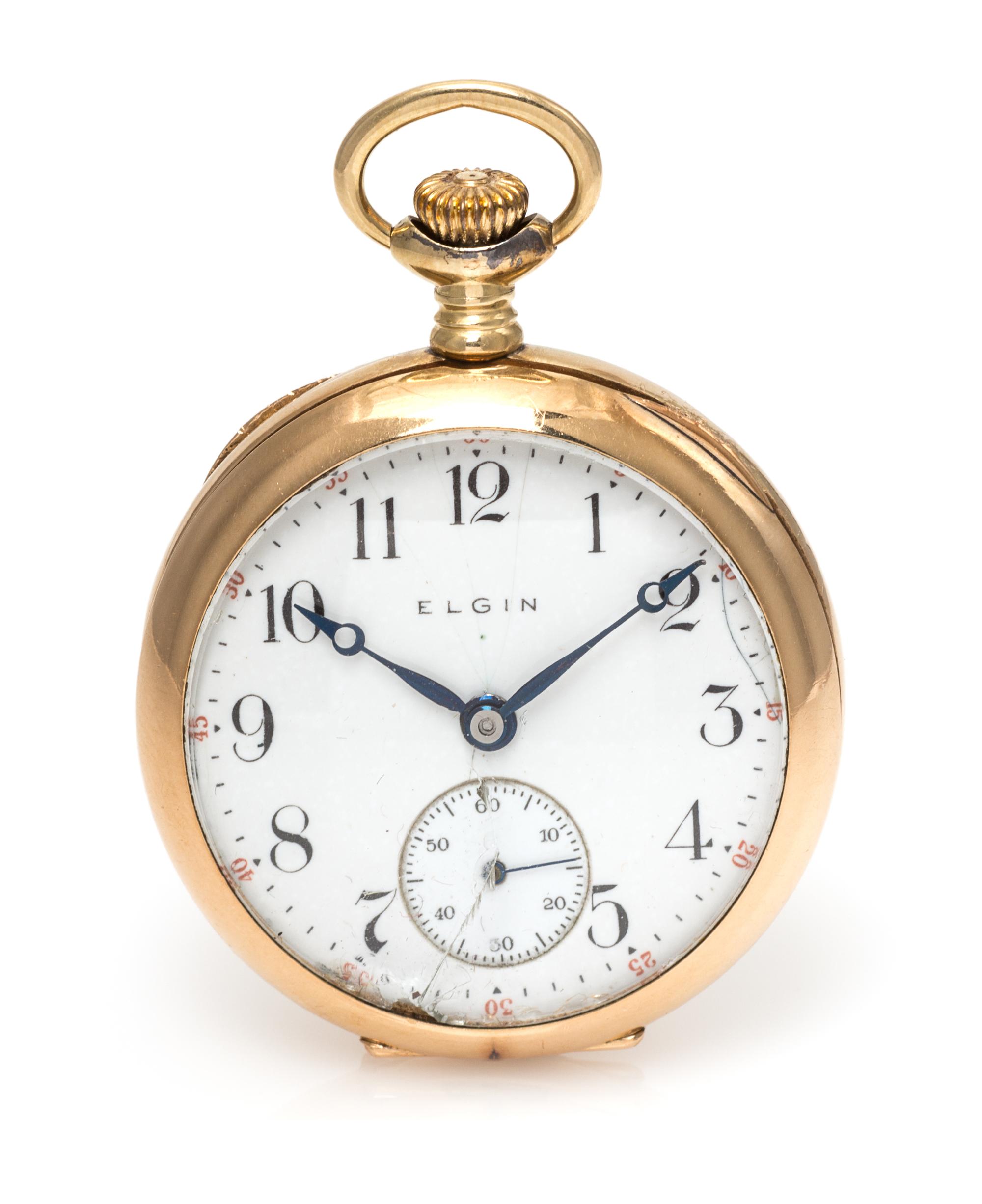 A 14 Karat Yellow Gold Open Face Pocket Watch, Elgin,