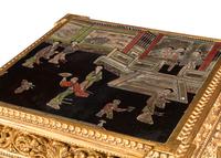A Pair of Louis XVI Style Carved Giltwood and Chinese Lacquer-Inset Tables