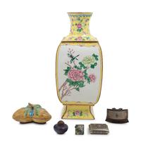 Six Chinese Metal and Painted Enamel Articles