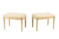 A Pair of Louis XVI Style Painted and Upholstered Benches