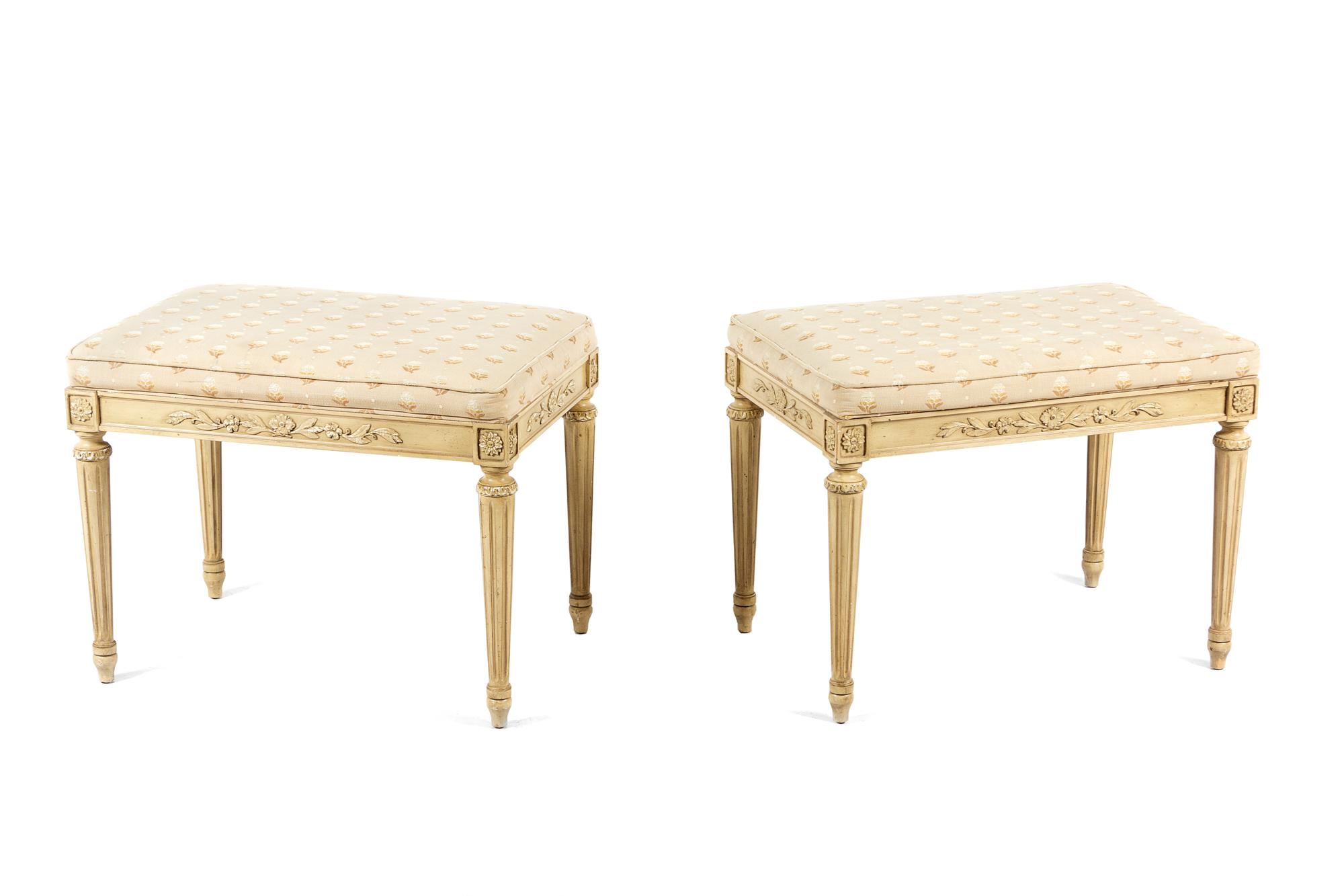 A Pair of Louis XVI Style Painted and Upholstered Benches
