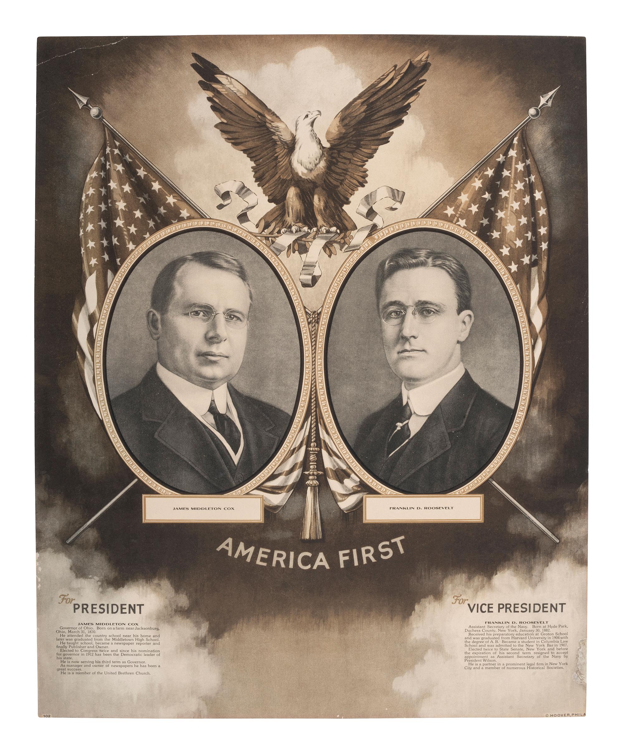 [POLITICS]. A pair of jugate campaign posters promoting Cox & Roosevelt. 1920.