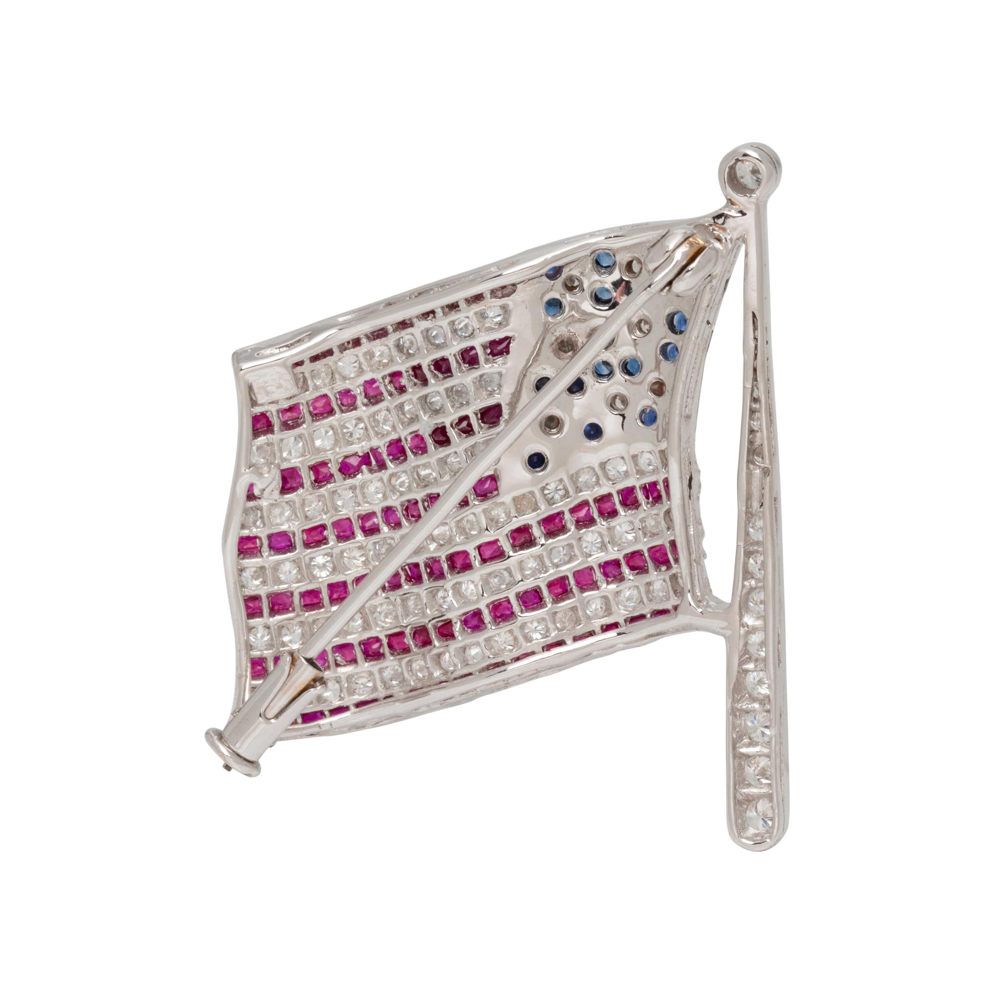 DIAMOND, RUBY AND SAPPHIRE FLAG BROOCH