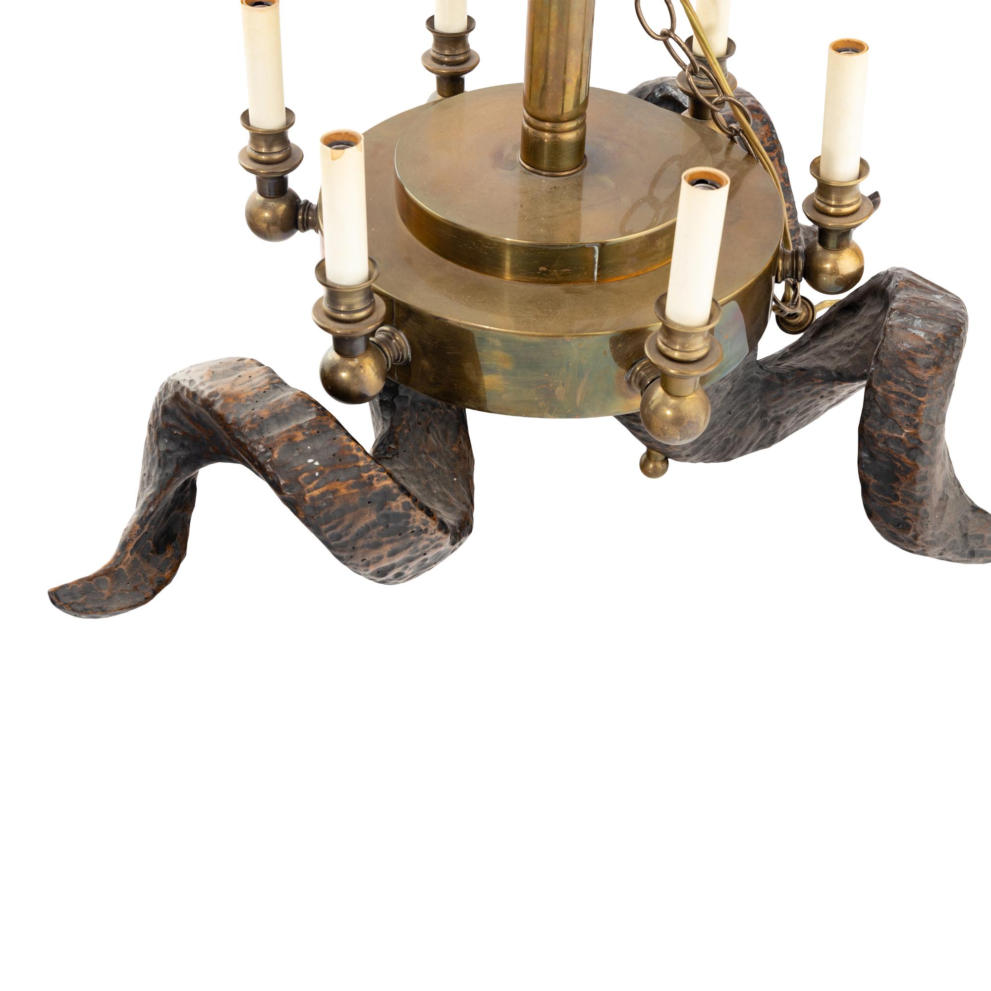 A Horn Mounted Brass Chandelier