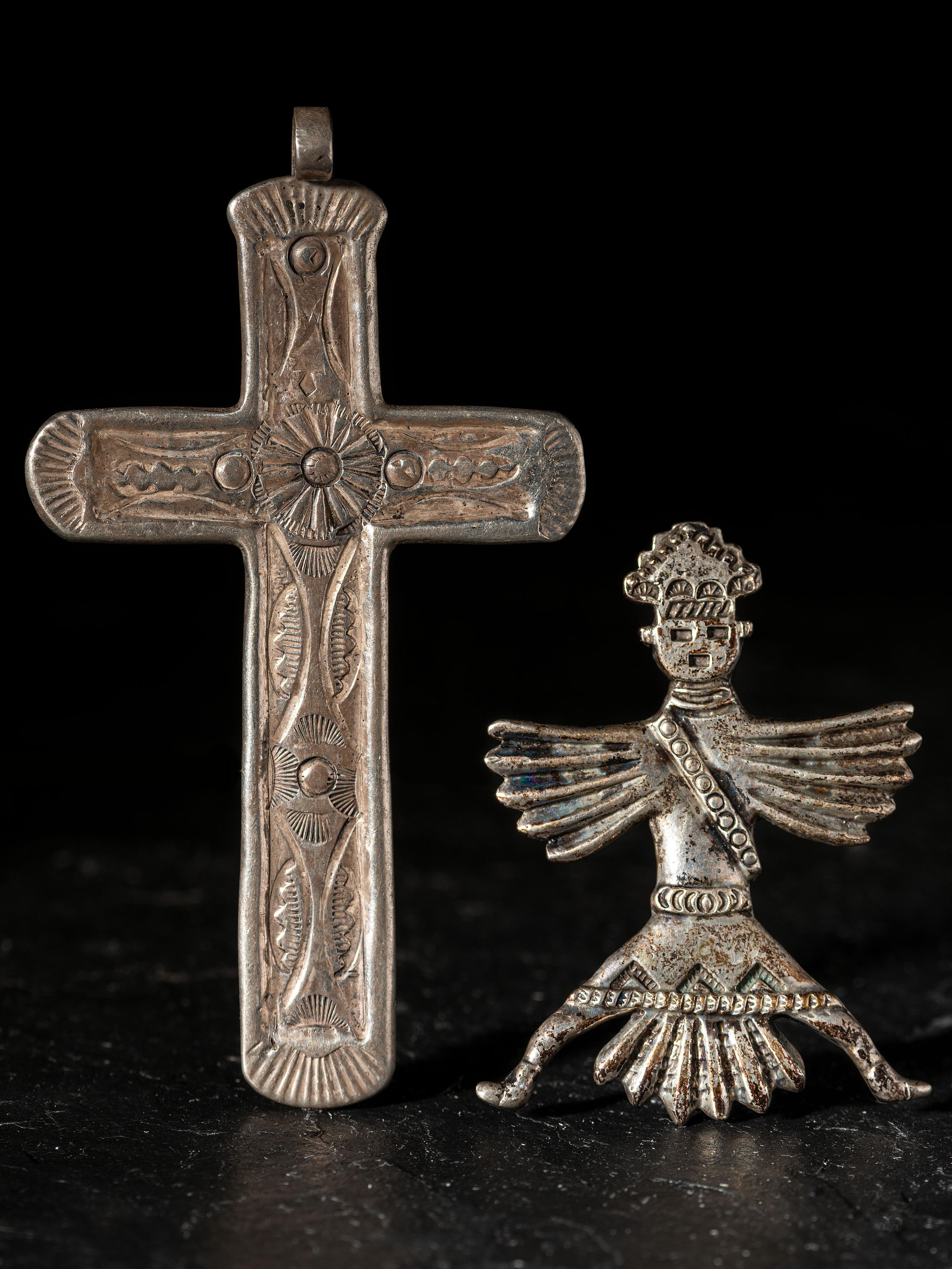 Silver Cross Pendant AND Knifewing Pin / Brooch