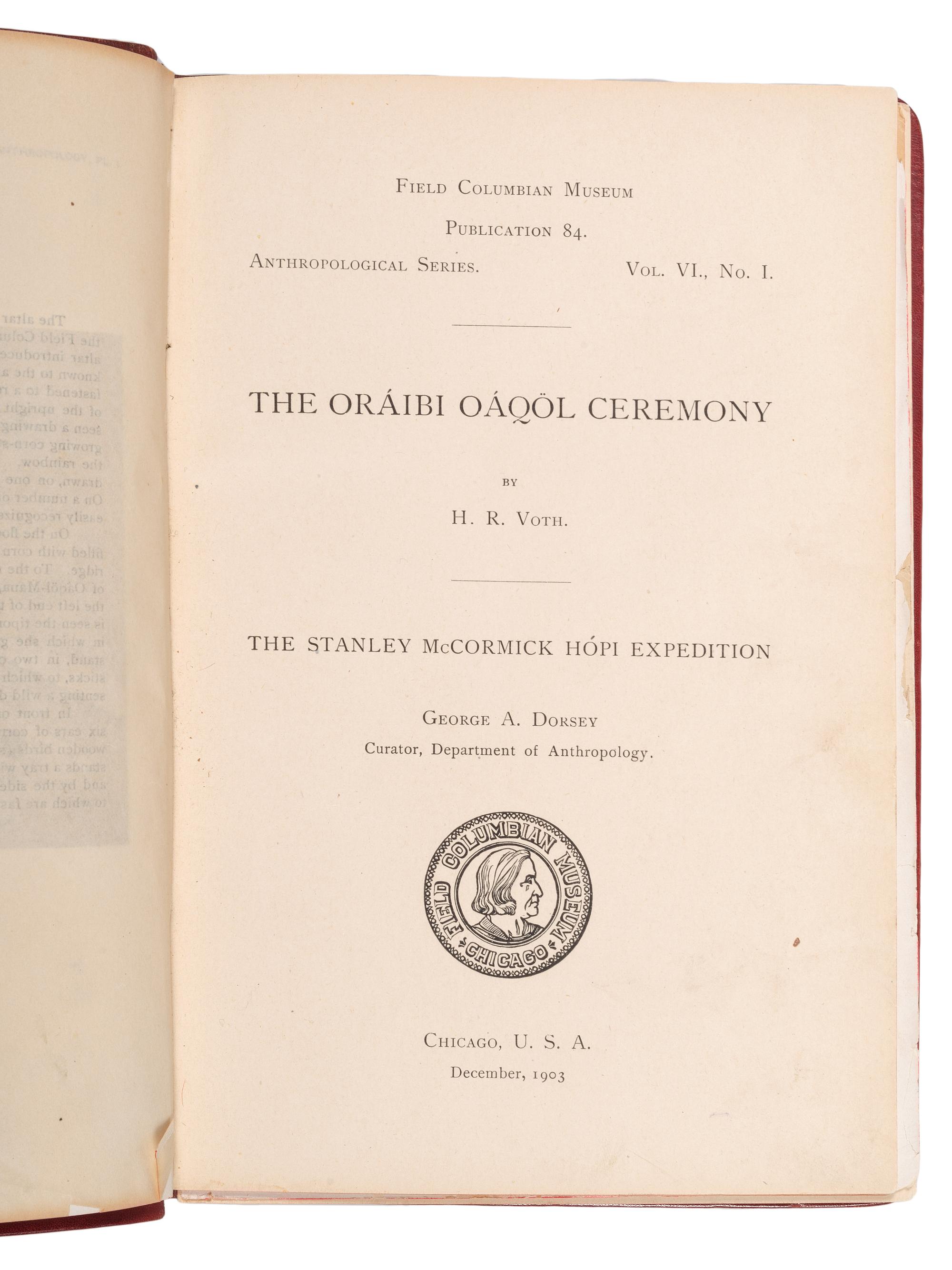 [HARVEY, Fred, his copies]. VOTH, Heinrich Richert (1855-1931). A group of four ethnographic works, comprising:
