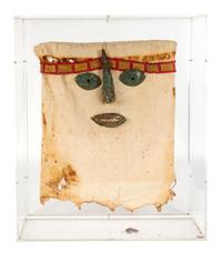 A Pre-Columbian Fabric and Silver Large Mummy False Head Height 24 1/2 x width 25 1/2 x depth 6 inches. — Chancay, Peru, circa 1000-1470 CE