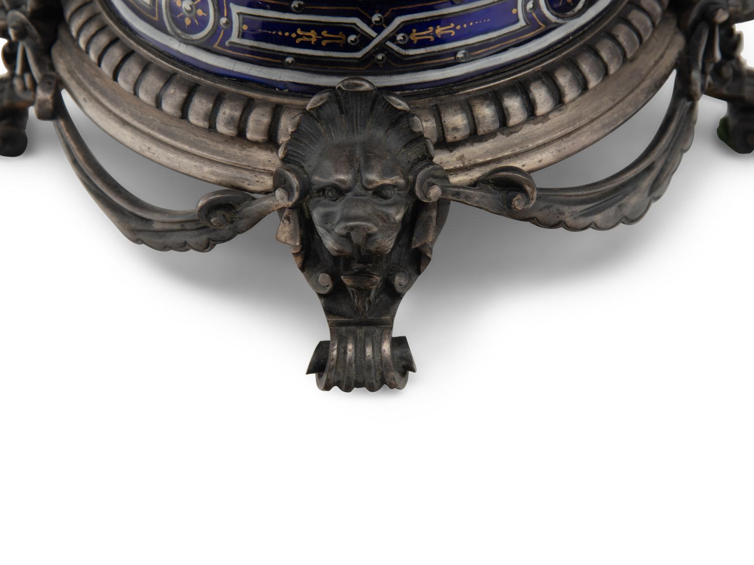 A Pair of Continental Gilt and Enameled Cobalt Glazed Porcelain Vases
