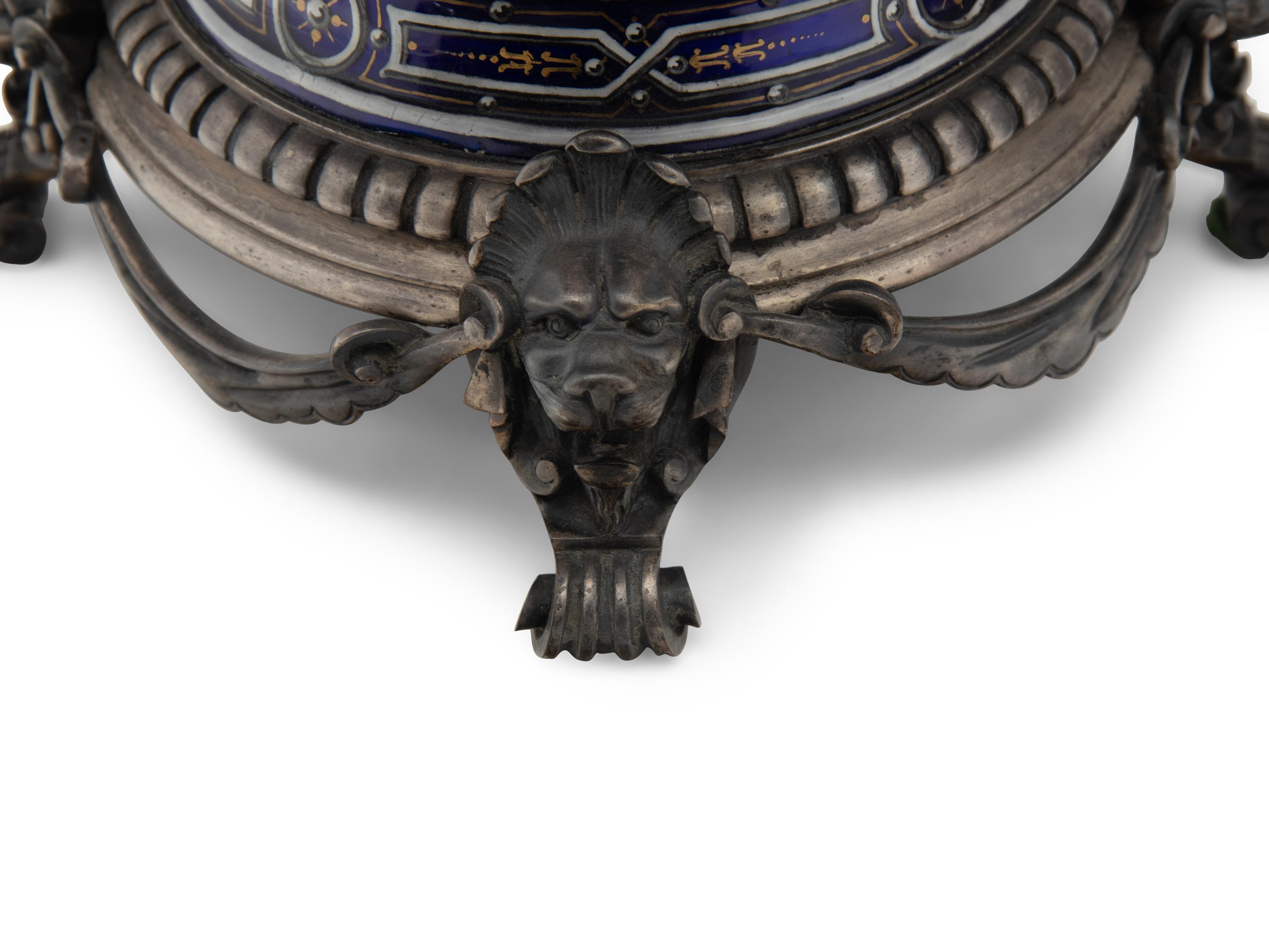 A Pair of Continental Gilt and Enameled Cobalt Glazed Porcelain Vases