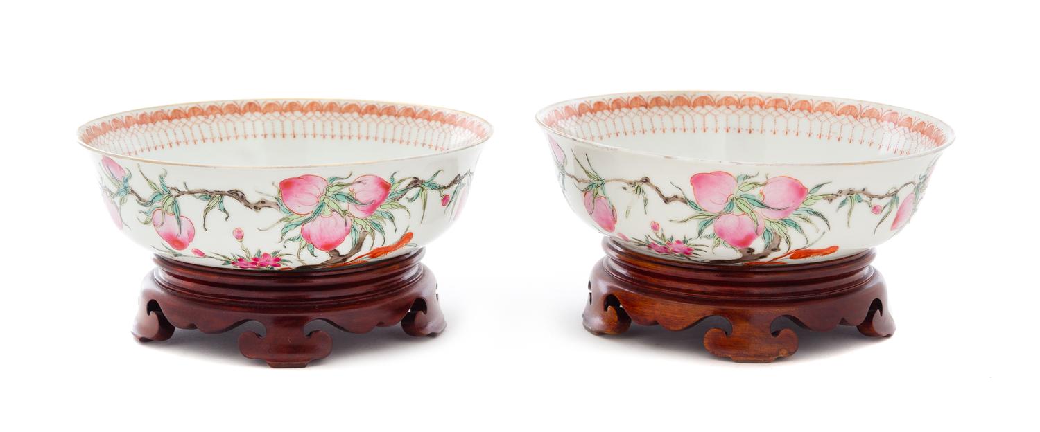 A Pair of Iron Red and Famille Rose Porcelain Bowls Diameter 7 inches. — REPUBLIC PERIOD