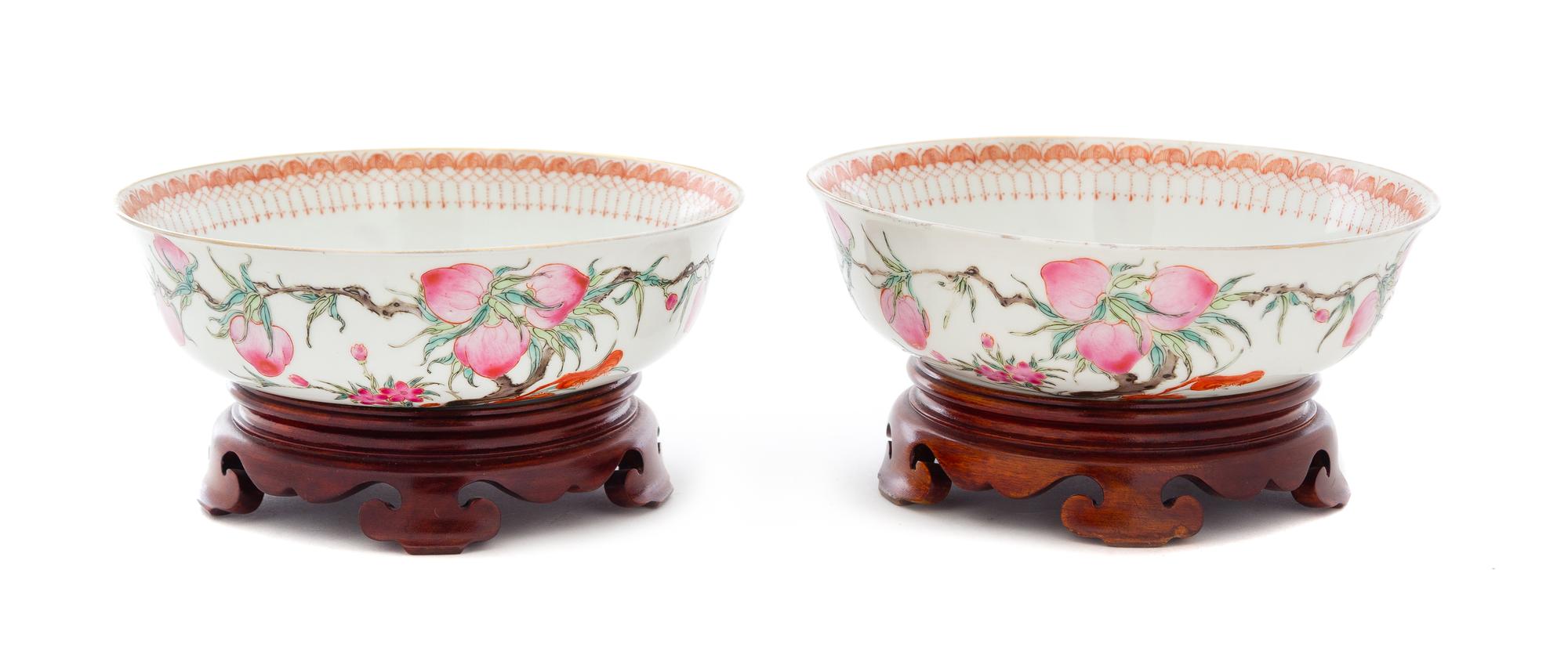 A Pair of Iron Red and Famille Rose Porcelain Bowls Diameter 7 inches. — REPUBLIC PERIOD