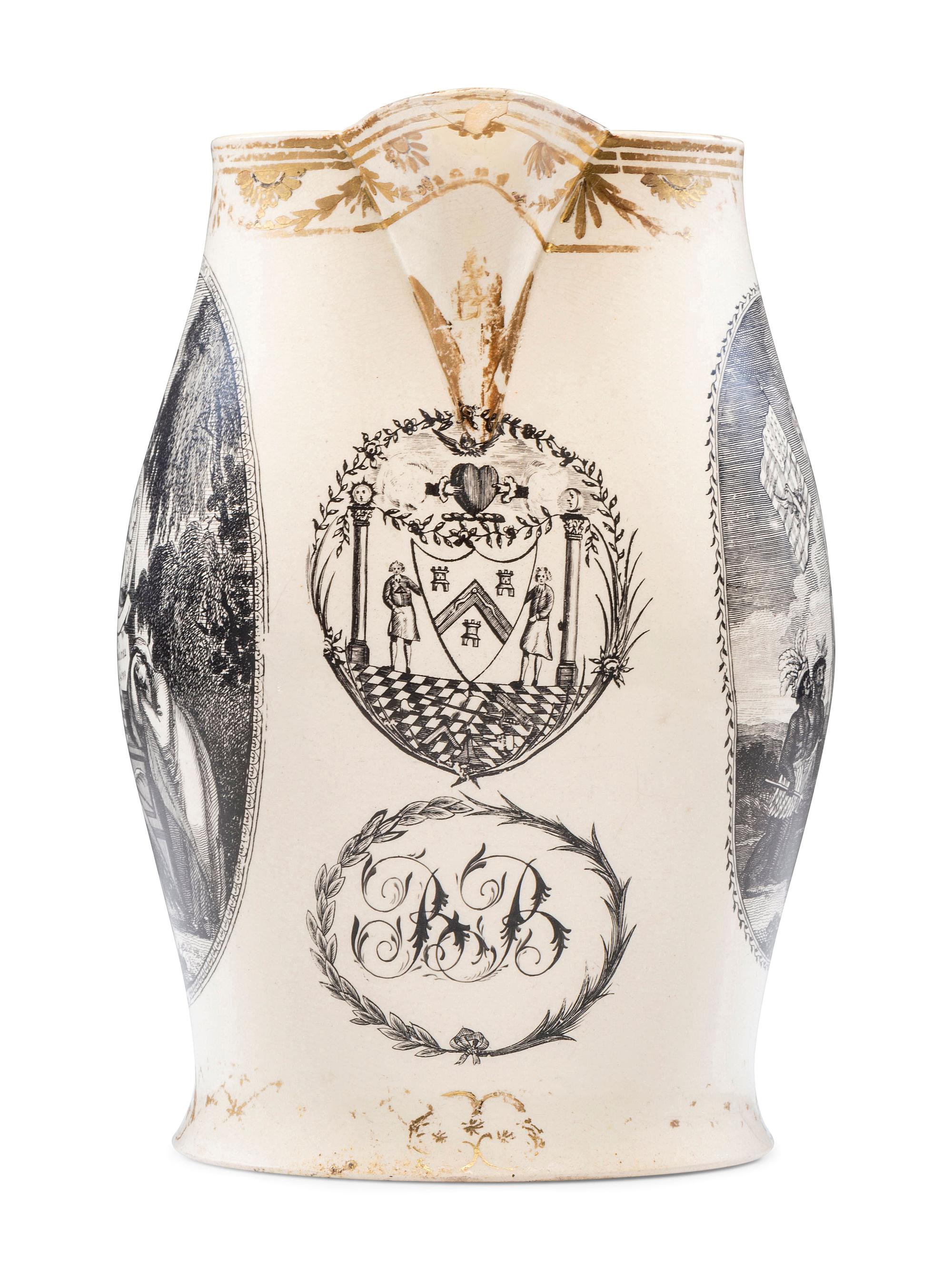 A Liverpool Transfer-Printed Creamware 'Emblem of America / Washington in Glory' Pitcher