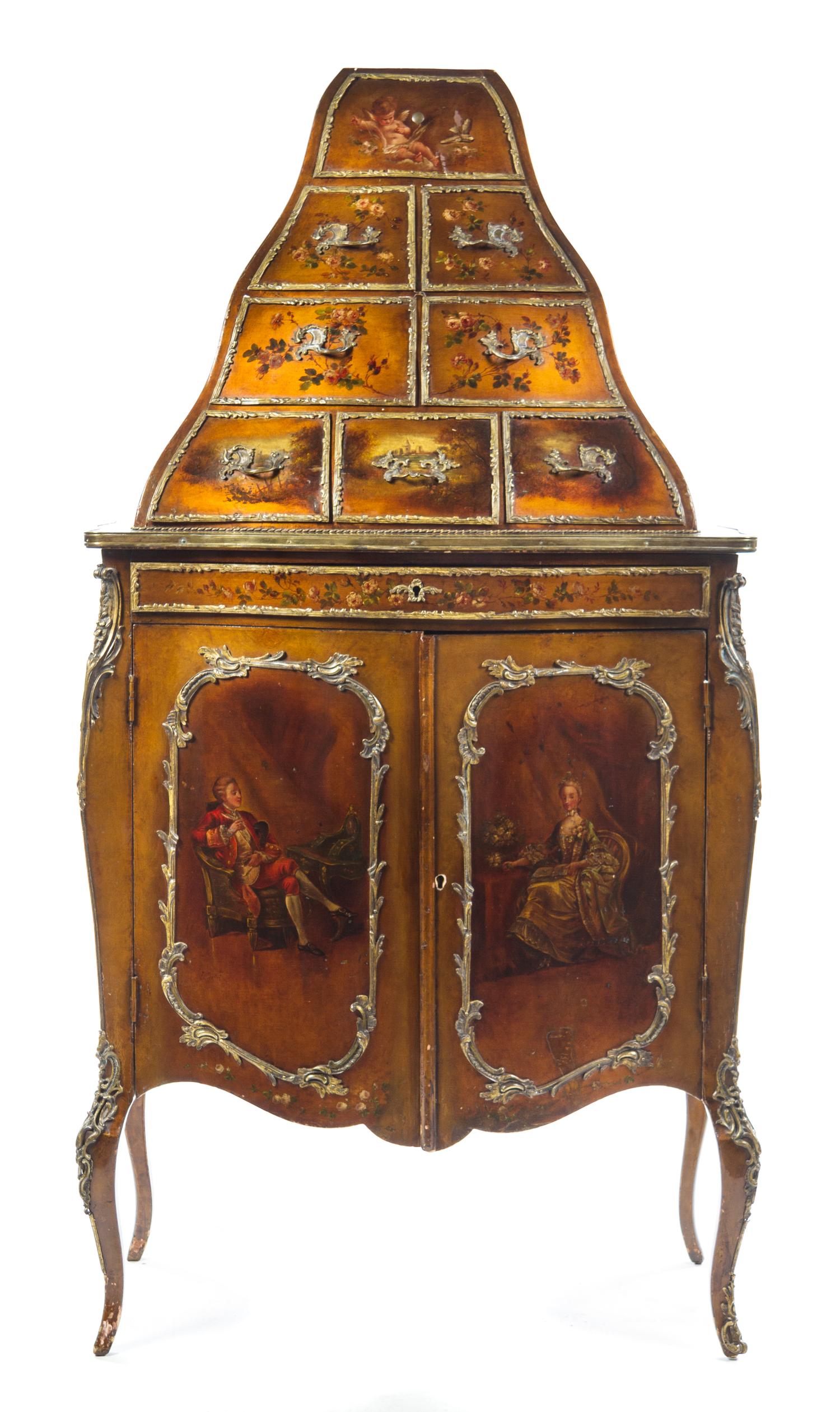 A Louis XV Style Gilt Bronze Mounted Vernis Martin Cabinet Height 69 x width 36 x depth 17 1/2 inches. — EARLY 20TH CENTURY