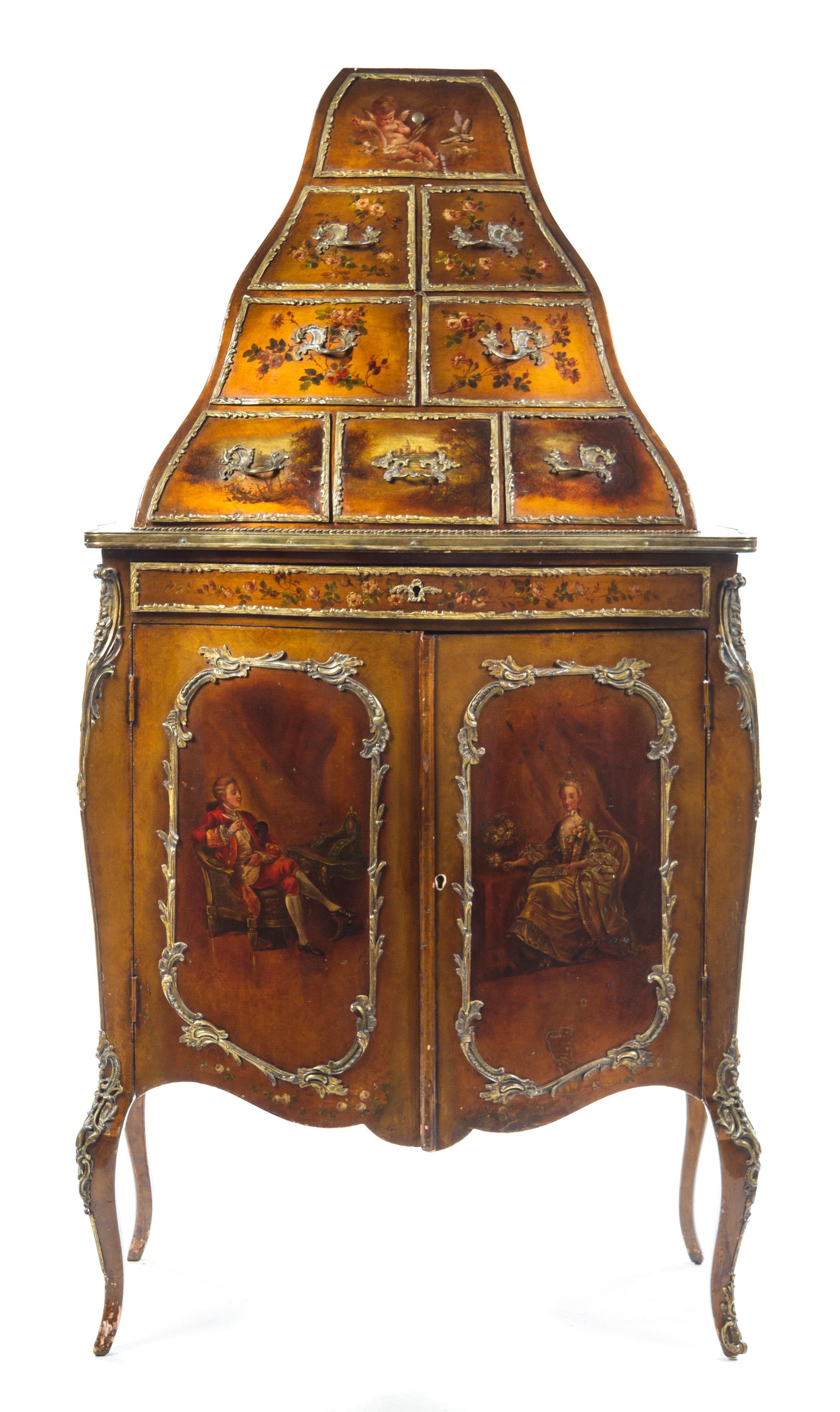 A Louis XV Style Gilt Bronze Mounted Vernis Martin Cabinet Height 69 x width 36 x depth 17 1/2 inches. — EARLY 20TH CENTURY