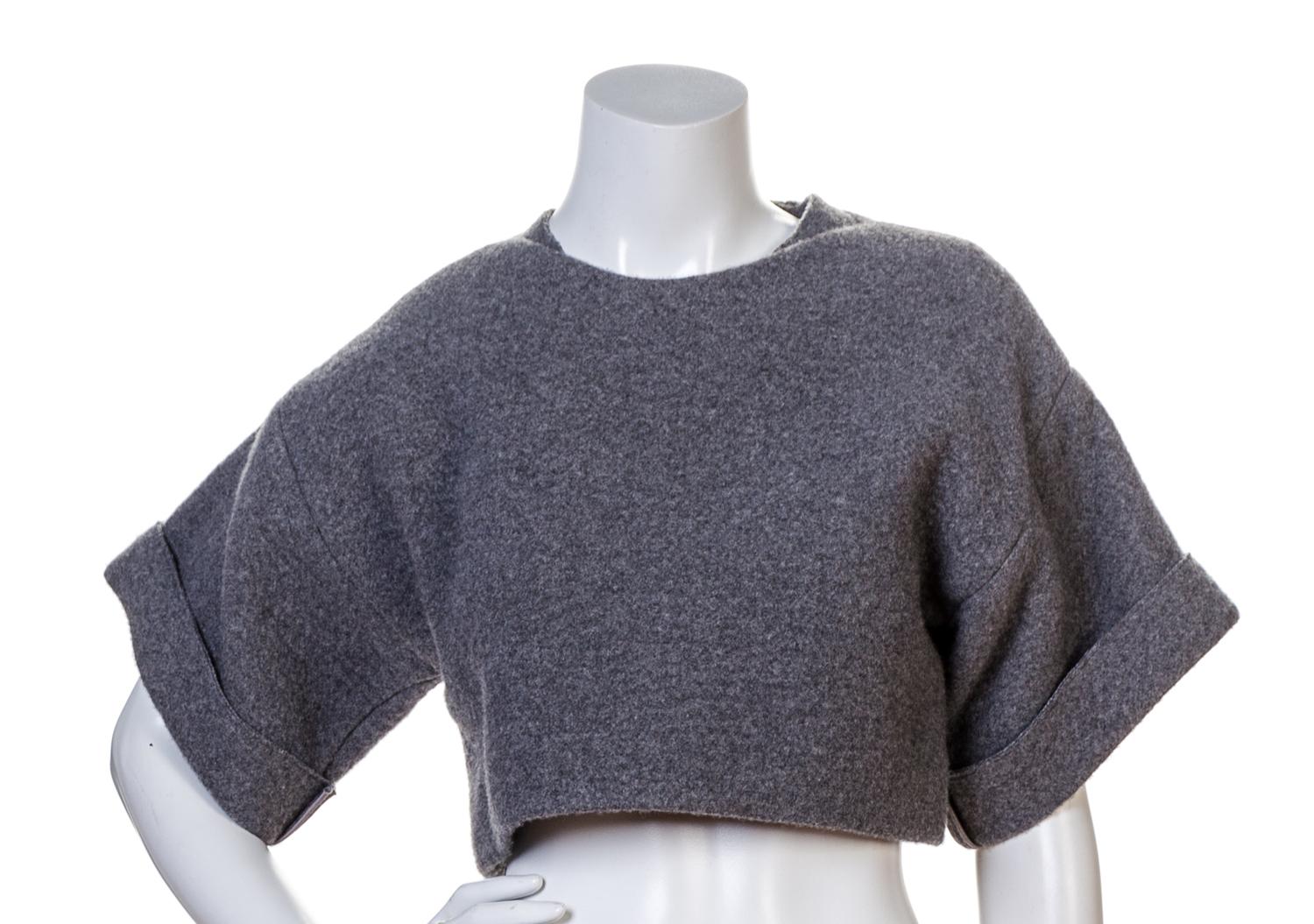 A Celine Gray Felt Crop Top, Size 38.