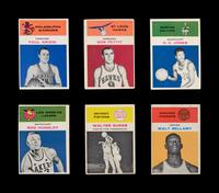 A Group of Six 1961 Fleer Basketball Cards including Walt Bellamy, K.C. Jones, Bob Pettit and Paul Arizin,