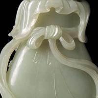 A Chinese Celadon Jade Bag-Form Vase with Later Cover, Qing Dynasty 清 青白玉包袱瓶