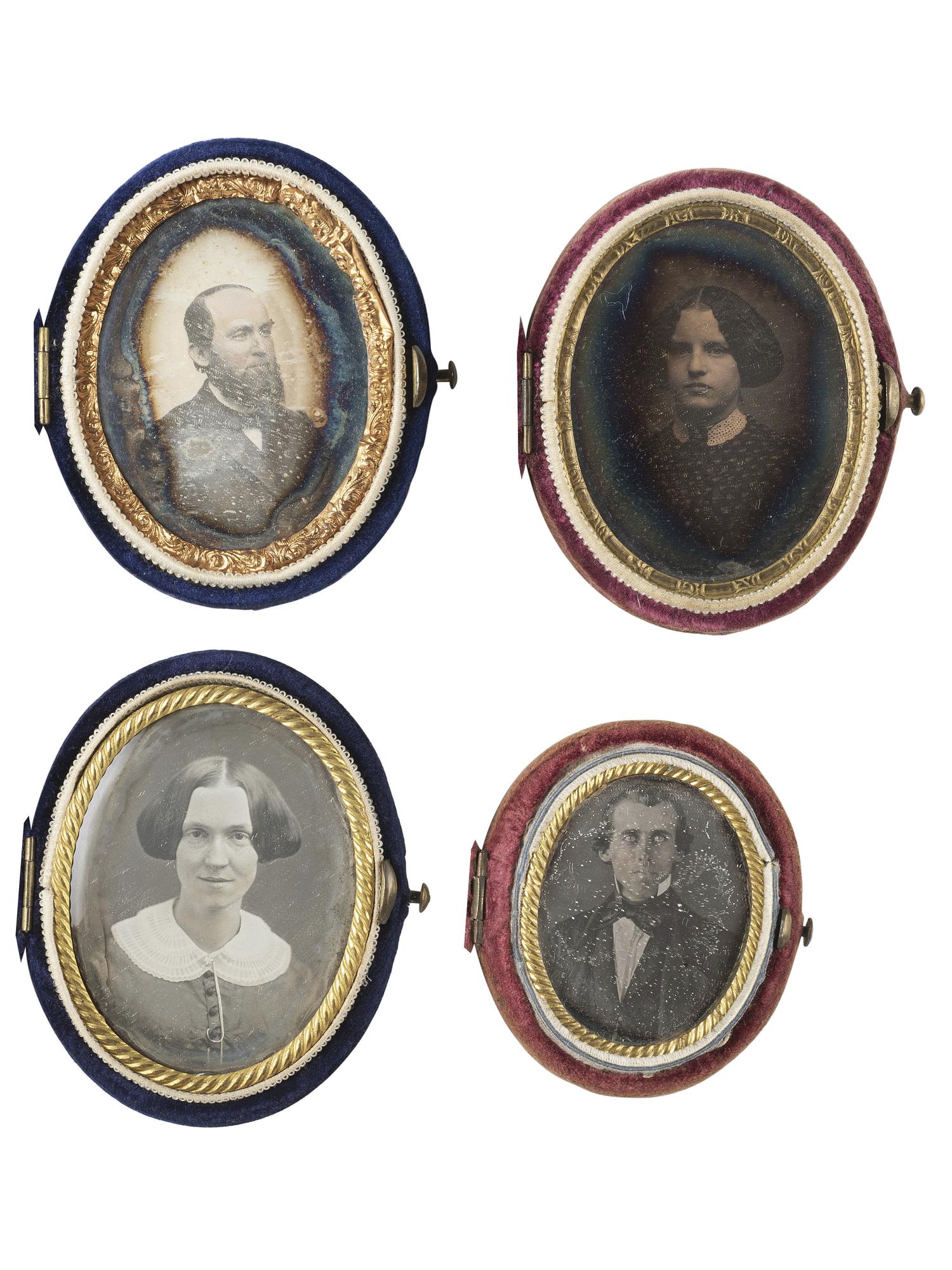 [EARLY PHOTOGRAPHY]. 24 daguerreotypes housed in oval velvet cases.