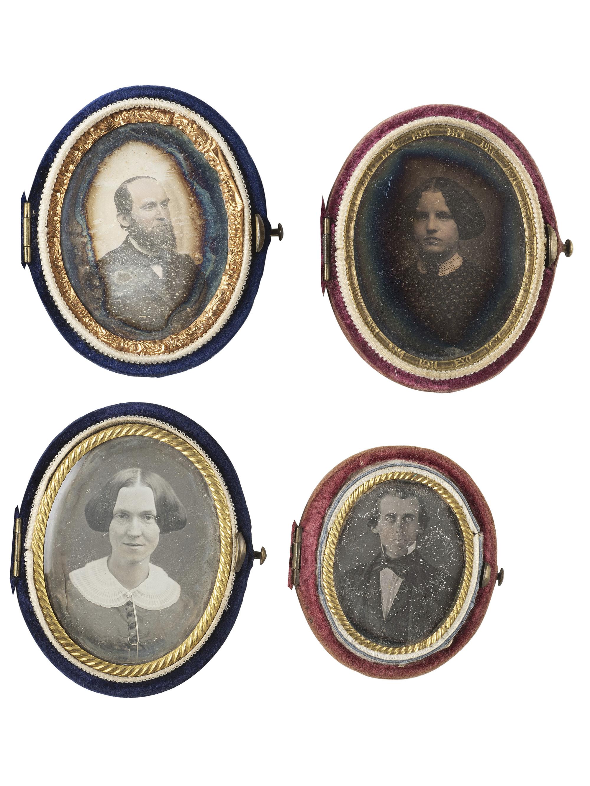 [EARLY PHOTOGRAPHY]. 24 daguerreotypes housed in oval velvet cases.