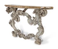 A Rococo Style Painted and Parcel Gilt Console Table