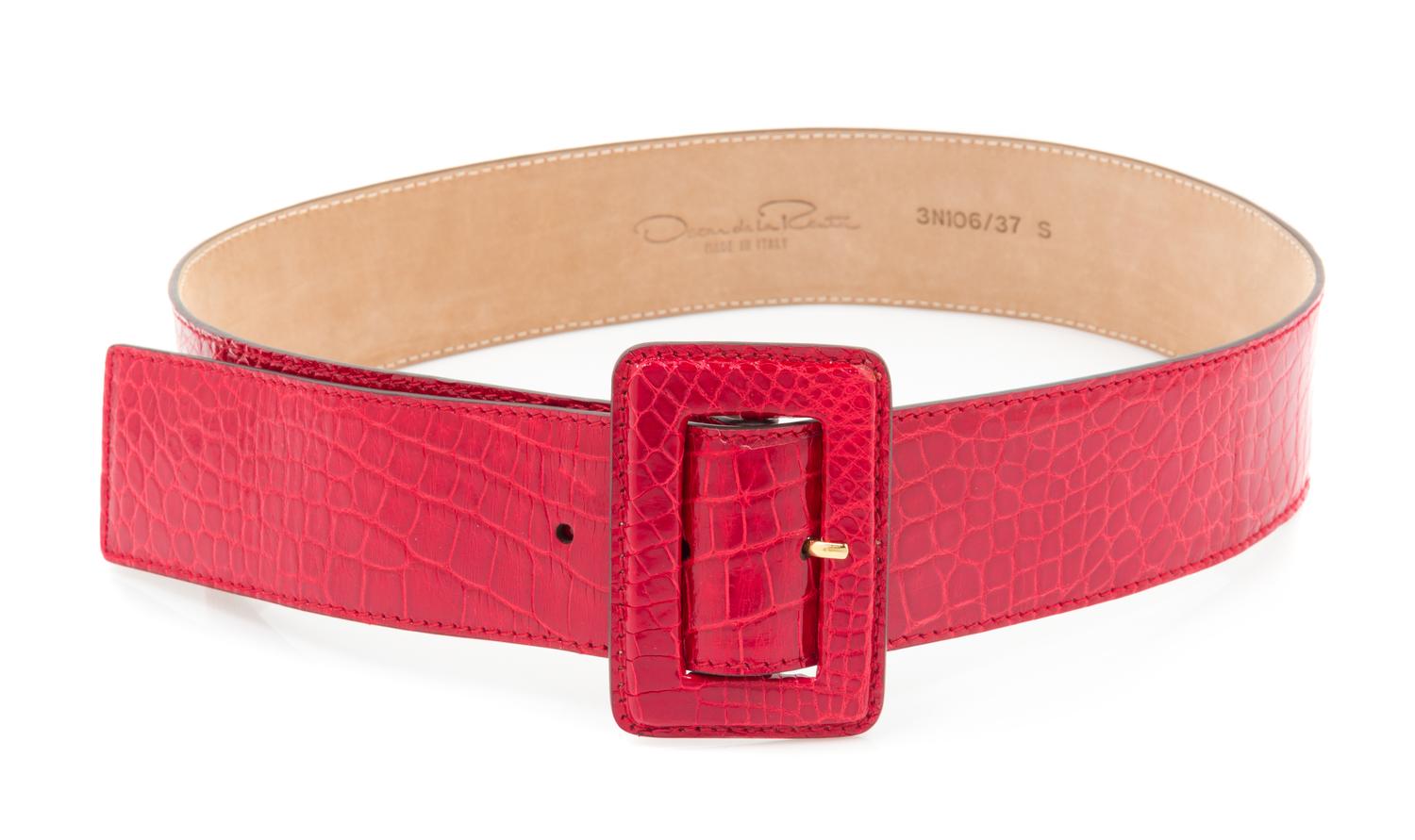 An Oscar de le Renta Red Skin Belt, 36" x 2".