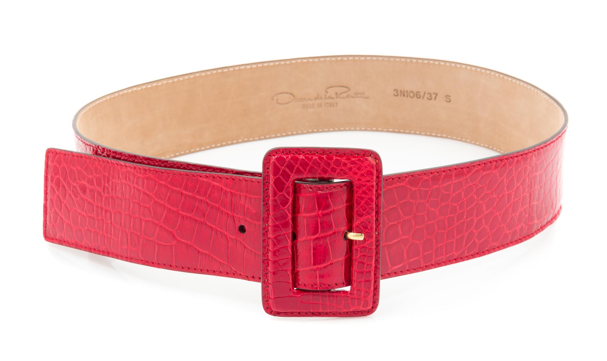An Oscar de le Renta Red Skin Belt, 36" x 2".