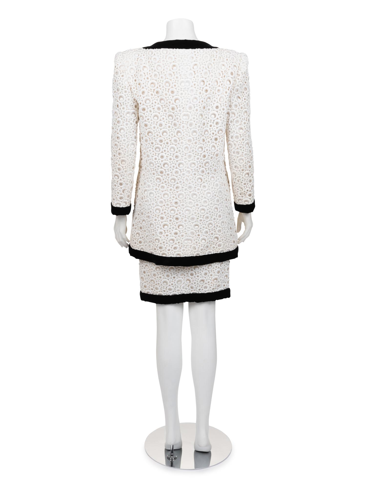 Givenchy Haute Couture Velvet Trimmed Eyelet Skirt Ensemble, 1980-90s