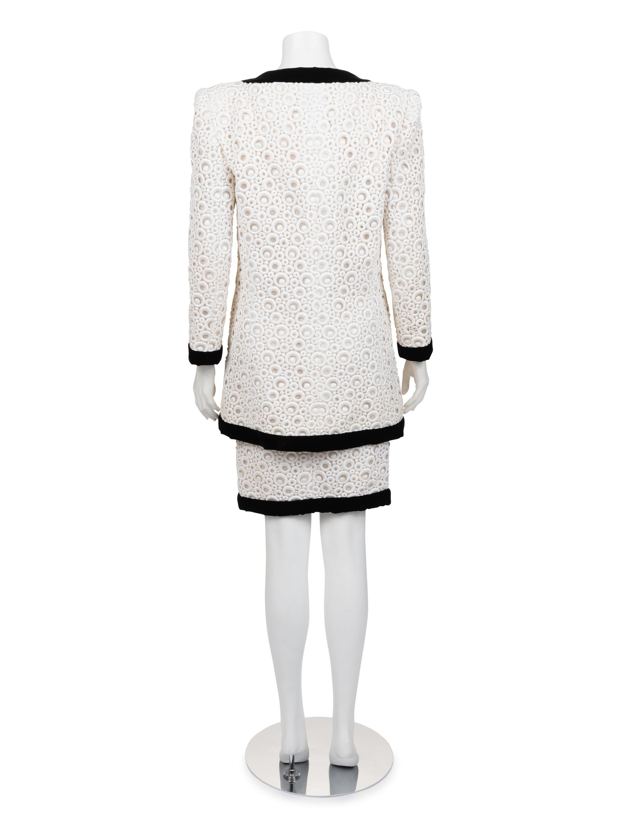 Givenchy Haute Couture Velvet Trimmed Eyelet Skirt Ensemble, 1980-90s