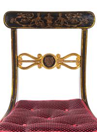 A Set of Eight Regency Black-Painted and Parcel-Gilt Dining Chairs