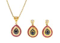 A 14 Karat Yellow Gold, Sapphire, Diamond and Ruby Demi-Parure, 18.10 dwts.