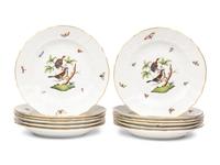 A Set of Twelve Herend Rothschild Bird Porcelain Pasta Plates